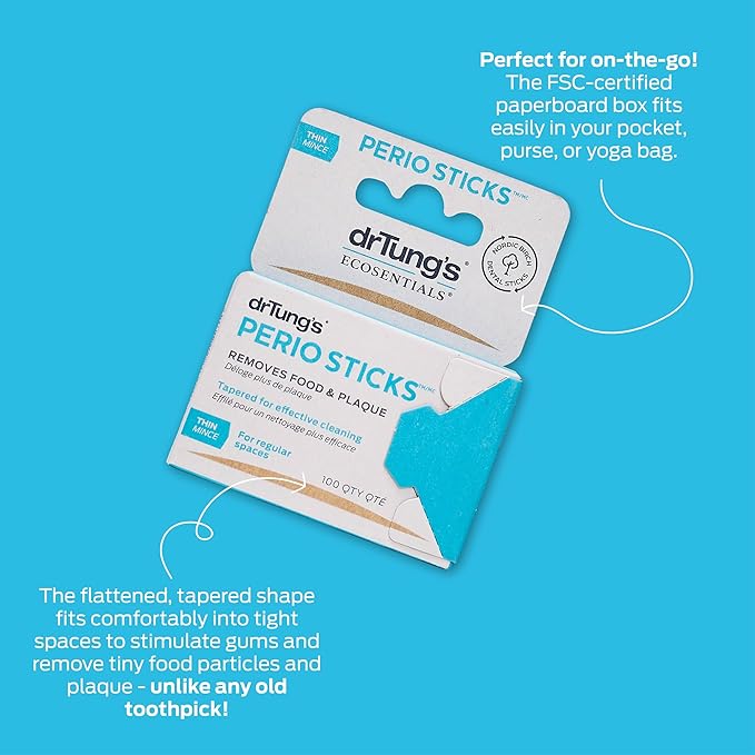 drTung's Dental Sticks for Teeth & Gum Cleaning - Toothpicks for Oral Care, Soft Floss Picks for Teeth, Interdental Plaque & Food Remover Tool, Perio Sticks - Thin, Bulk 100 Count (Pack of 2)