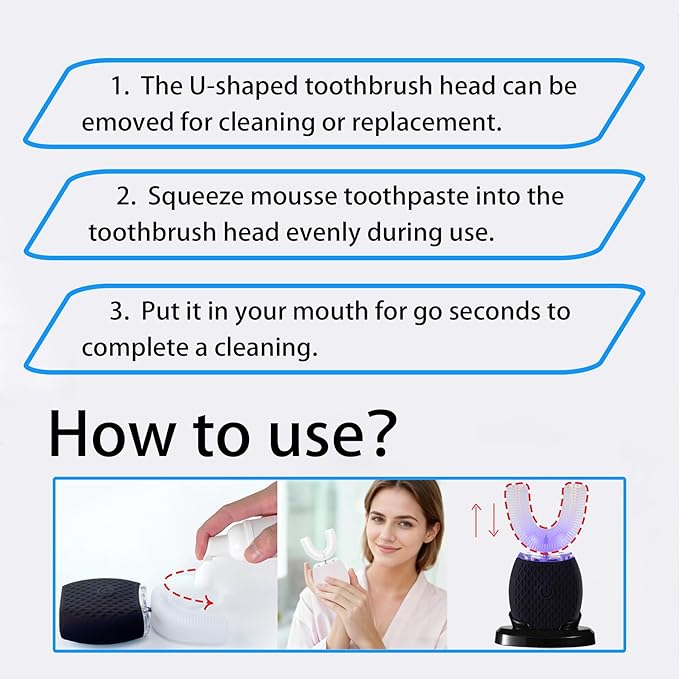 Ultrasonic Toothbrush for Adults - Automatic Electric Toothbrush Rechargeable Portable 30'' Automatic Timer Wireless Charging Washable Travel Home Dual-use (White)
