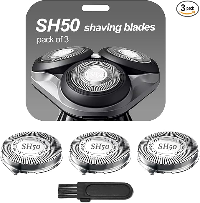 SH50 Shaver Replacement Heads Compatible with Philips Norelcos Series 5000 Razors, Rotary Replacement Blades with High Performance - Fast, Smooth and Close, 3Packs.