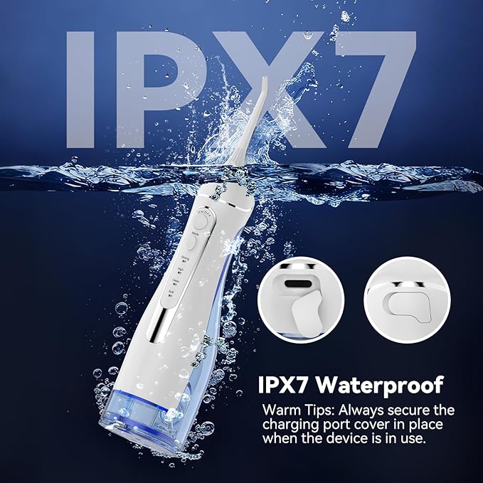 Water flossers for Teeth Pick, Portable Oral Irrigator Dental with 4 Modes 5 Jet Tips, IPX7 Rechargeable Water Tooth Flosser for Braces Sensitive Gum Care，300ml Tank for Home Travel Use