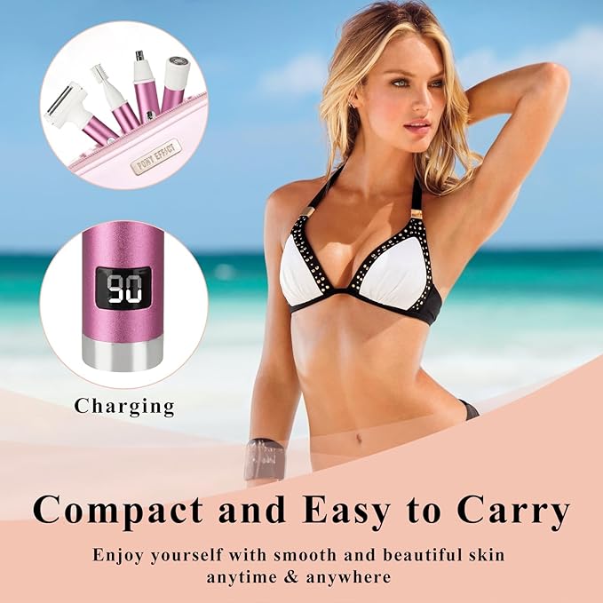 Electric Shaver for Women Men,Wet & Dry Cordless Electric Razor with 4 Accessories,Rechargeable Beauty Lady Led Display Facial Hair Remover,Smooth & Silky Bikini Trimmer for Body (Pink)