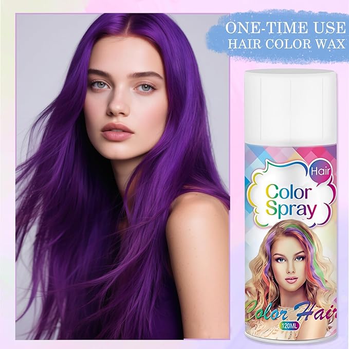 Purple Temporary Hair Color Spray for Women Men Kids, Instant Vivid Temporary Hair Dye, One-Time Use Hair Color Wax Non-Sticky For Cosplay DIY, Christmas Party, Crazy Hair Day (Purple, 120ML)