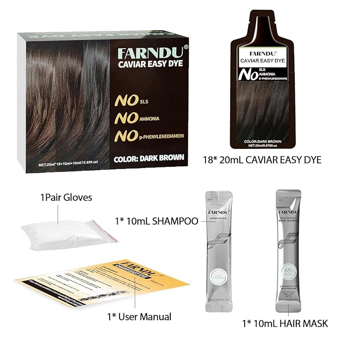 Dark Brown Hair Color Shampoo for Women Men Ammonia-Free & PPD-Free, Gray Hair Coverage Herbal Natural Hair Dye Shampoo 18 Pack