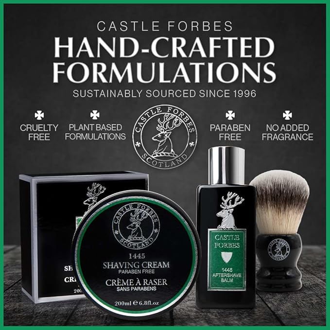 Castle Forbes 1445 Shaving Cream For Men, 6.8 fl.oz. | Moisturizing Smooth Shave Lather w/Essential Oils | Protects All Skin Types From Razor Burn & Irritation | Luxury Grooming & Beard Care