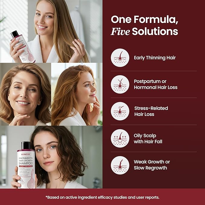 Rosemary Shampoo with Onion & Biotin: Volumizing Shampoo for Thicker-Looking Hair - Smooths Scalp With Tea Tree & Ginger - Thickening Formula Support Hair Regrowth For Women Men 12.5 (2 PACK)