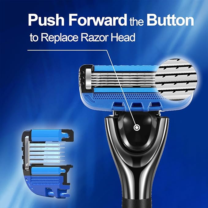 5Blade Razor for Men with Dual Lubrication Shaving Comfortable and Smooth Shaving Razors for Men, Handle & Cartridges (Cartridges fit Razor Handles only)