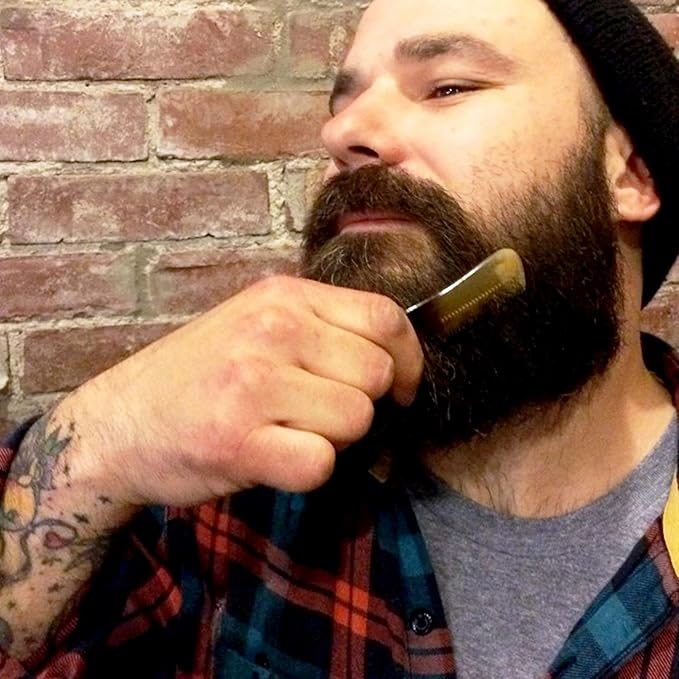 Lucky Franc's Handmade Ox Horn Fine Tooth Comb for Men's Beards and Mustaches - Static-Free, Pocket Size, Metal Tin Gift