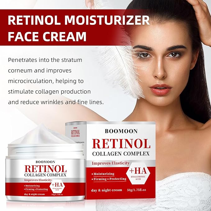 Retinol Collagen Face Cream with Hyaluronic Acid, Wrinkle Cream for Face, Neck with Collagen Hyaluronic Acid, Day & Night Moisturizer Face Cream for Men Women, 1.75 oz (1)