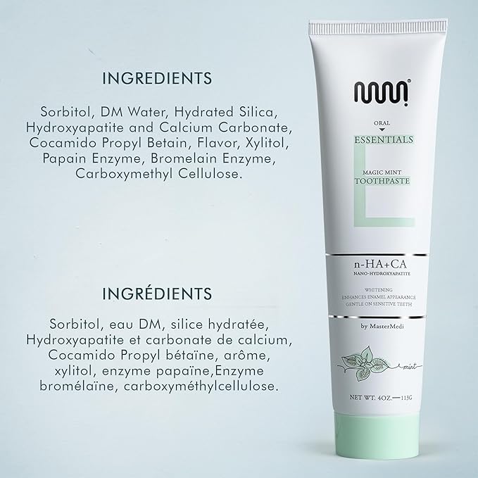MasterMedi Nano Hydroxyapatite Whitening Toothpaste with Xylitol – Fluoride & SLS Free, Remineralizing Formula for Sensitive Teeth, Enamel Repair & Strength, Magic Mint, 4 oz (Pack of 2)
