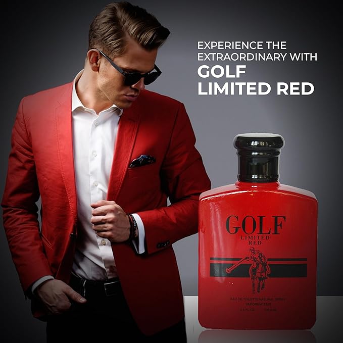 Men's Cologne Gift Set 4 Pack(Golf Blue,Golft Limited Red,Player Green,Player Red)- 3.4 Fl Oz Each | Vanilla Bourbon, Leather & Amber Floral Fragrance | Luxury Eau de Toilette