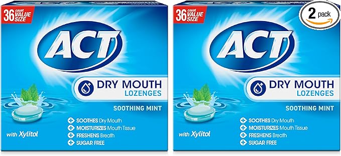 ACT Dry Mouth Lozenges with Xylitol, Soothes, Moisturizes & Freshens, Soothing Mint, Value Size, 36 ct., 2 pk