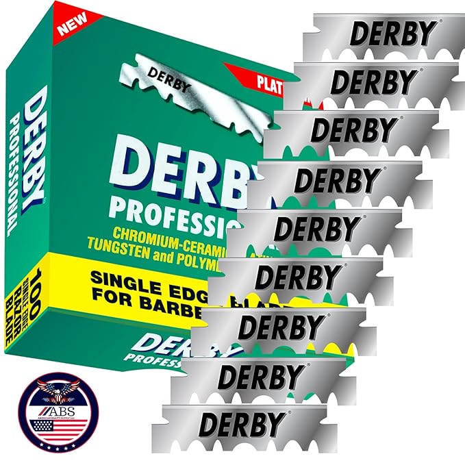 ABS Derby Professional Single Edge Razor Blades for Straight Razors and Shavettes – Barbershop-Quality Sharp, Smooth Shaving Refills – American Beauty Supply (Pack of 100b)