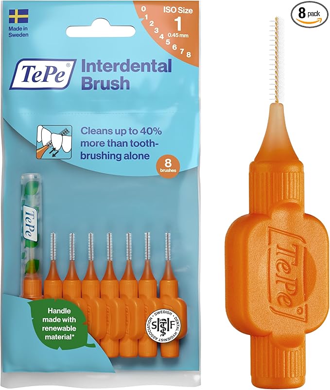 TePe Interdental Brushes Oral Dental Floss Toothbrush Different Colours & Sizes 1 X Pack (8 Brushes) 1 X Pack (8 Brushes) 0.45Mm Orange