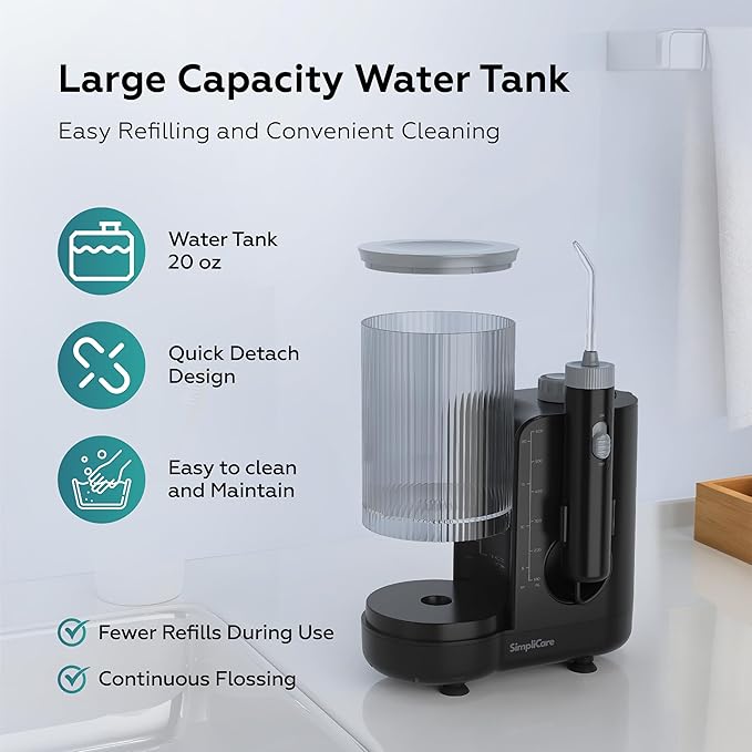 Pro Countertop Oral Irrigator Water Dental Flosser | 10 Pressure Levels, 21–160 PSI, 20.3 oz Large Tank, Complete 8-Tip System for Braces, Implants & Gum Care, BPA-Free (FC1761-Black)