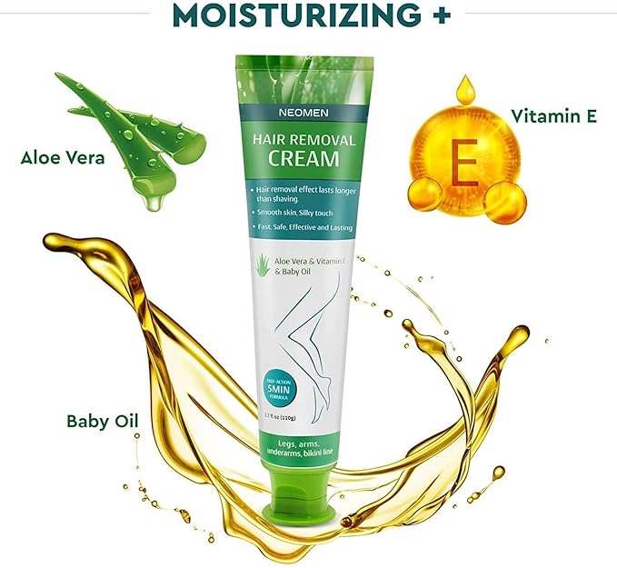 Hair Removal Cream for Men & Women: Painless Depilatory for Sensitive Skin & Intimate Areas, Moisturizing with Aloe Vera & Vitamin E, Safe for Face, Underarms, Bikini, Arms (3.7 Fl Oz (Pack of 1))