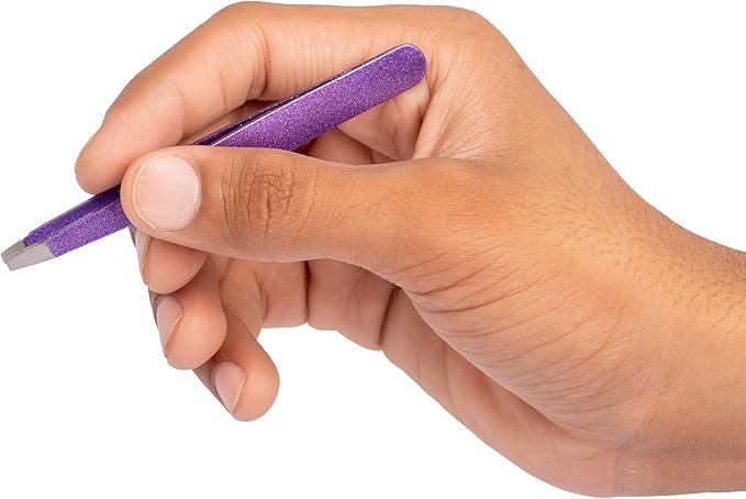 Katsumi Pinnacle 4-Piece Tweezers Set – Precision Stainless Steel Tweezers for Eyebrows, Facial Hair, Ingrown Hair, Splinters – Professional Beauty Kit Purple Glitter