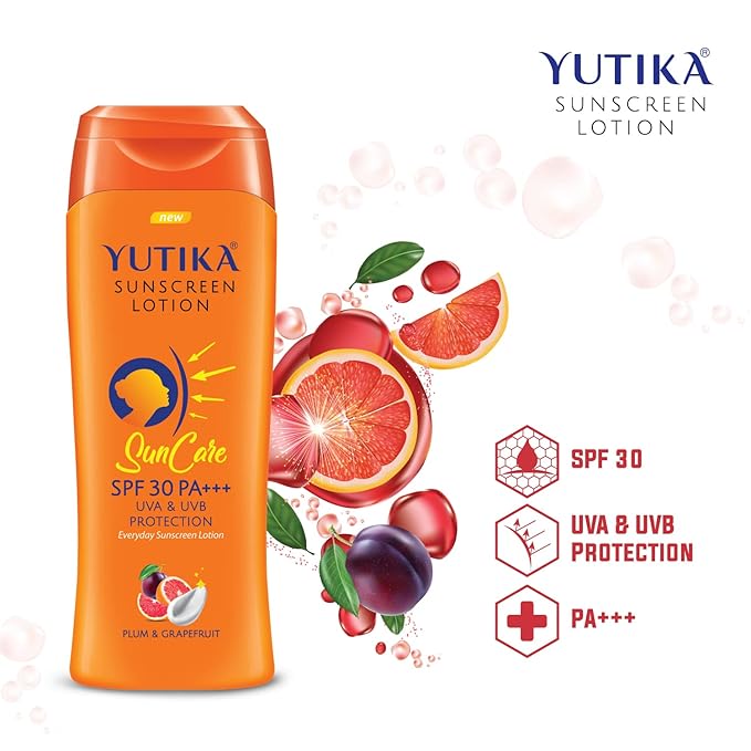 Yutika Sunscreen Lotion SPF 30 PA+++ For Women And Men With Plum & Grapefruit | UVA & UVB Protection | Everyday Sunscreen Lotion For Face And Body (100/3.53 Fl Oz)