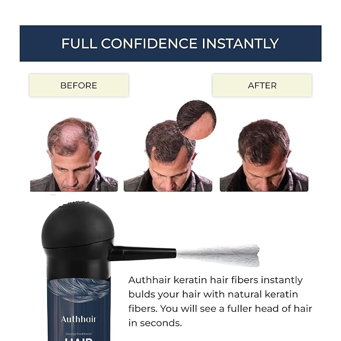 Hair Fibers for Thinning With Spray Applicator Pump Nozzle, Undetectable Natural Formula, Thicker Fuller Hair in 15 Seconds, Conceals Balding Areas for Men Women, 0.97Oz (Dark Brown)