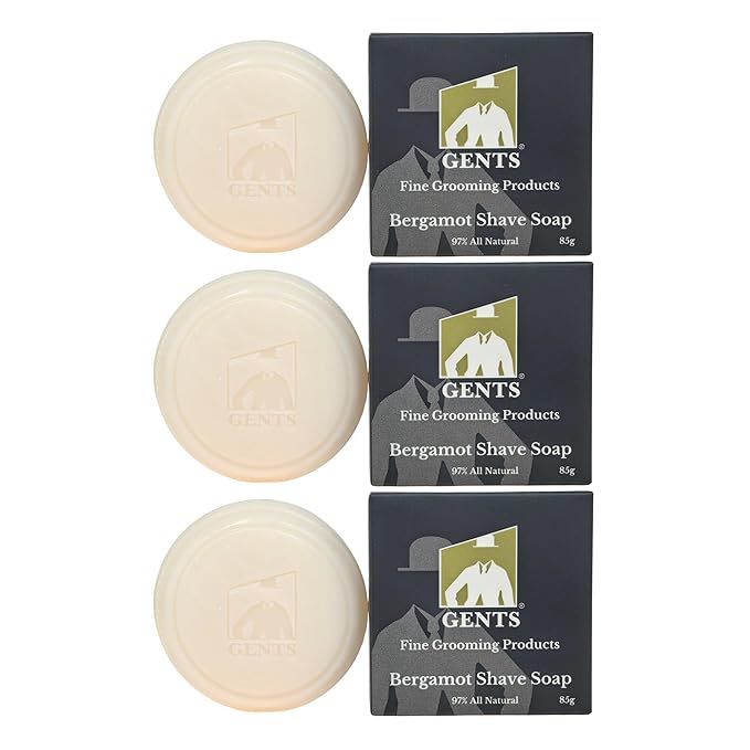 GBS Men's Shaving Soap 97% All Natural Enriched With Shea Butter and Glycerin, Creates Rich Lather Form (3 PACK BERGAMOT)