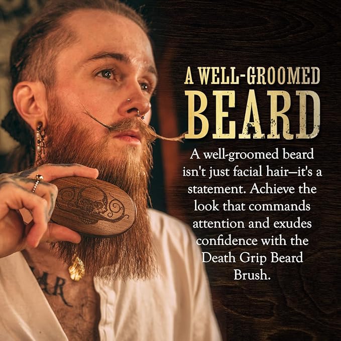 Beard Brush for Men with 100% Boar Bristles | Military-Style Oval Wooden Grooming Brush for Mustache & Beard Care | Death Grip Pocket Size Facial Hair Tool for Thick, Coarse & Curly Beards