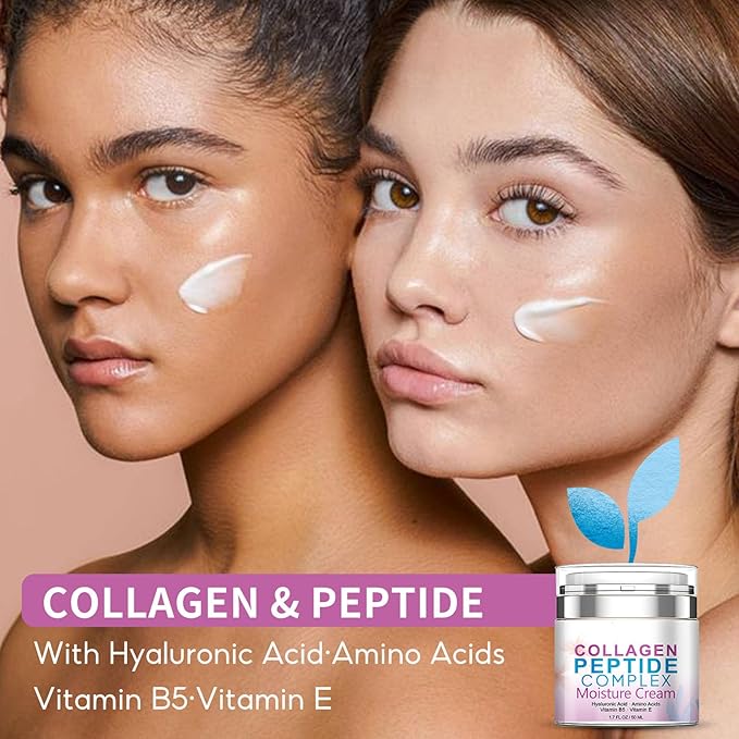 Collagen Peptide Complex Moisture Cream with Hyaluronic Acid and Vitamin B5 - Skin Tightening Firming - Anti Aging Face Wrinkle Cream, Day & Night Moisturizing Facial Cream -1.7oz