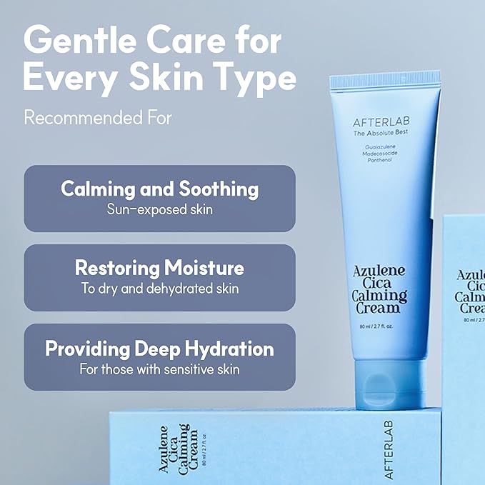 AFTERLAB Azulene CICA Calming Cream, Sensitive Skin Moisturizer for Men & Women, Soothing Hydration for Redness-Prone Skin, After-Shave Comfort, 2.7 fl.oz/ 80ml