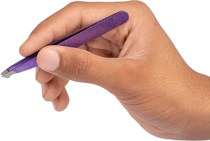 Katsumi Pinnacle 4-Piece Tweezers Set – Precision Stainless Steel Tweezers for Eyebrows, Facial Hair, Ingrown Hair, Splinters – Professional Beauty Kit Purple Glitter