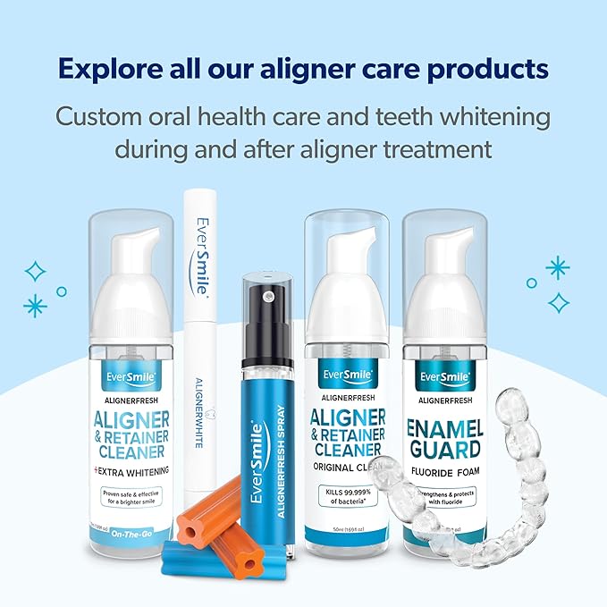 EverSmile AlignerFresh Cleaning Spray for Invisalign and All Clear Aligners and Retainers – On-the-Go Cleaning & Teeth Whitening, Kills Bacteria, Fights Bad Breath – Mint Flavor, 10ml (6 Pack)