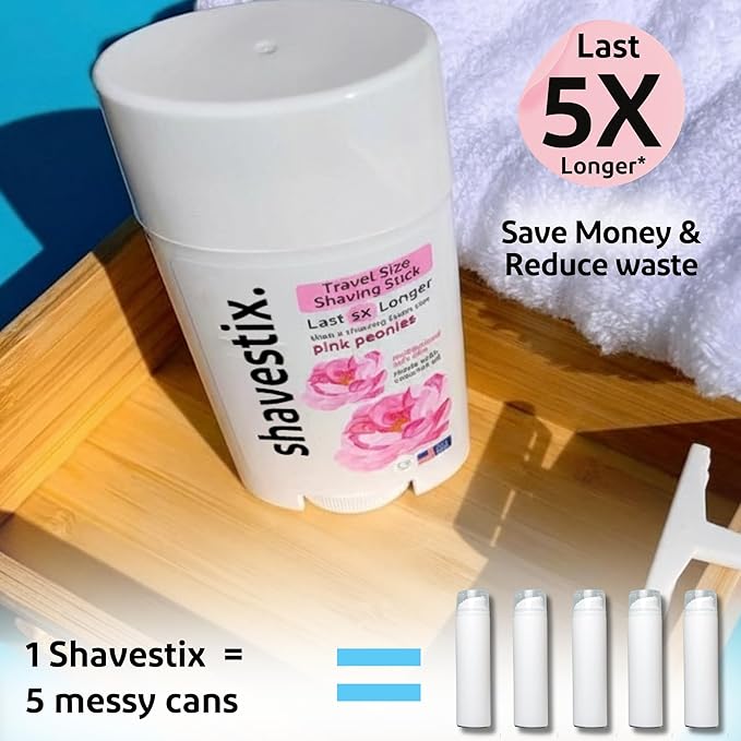 Shavestix Travel Size Shaving Stick 2.75 Oz | Pink Peonies Scented Shave Gel Bar Stocking Stuffers | Moisturizing Hair Removal Cream for Women & Men | Compact Shave Cream for All Skin, Razor Type