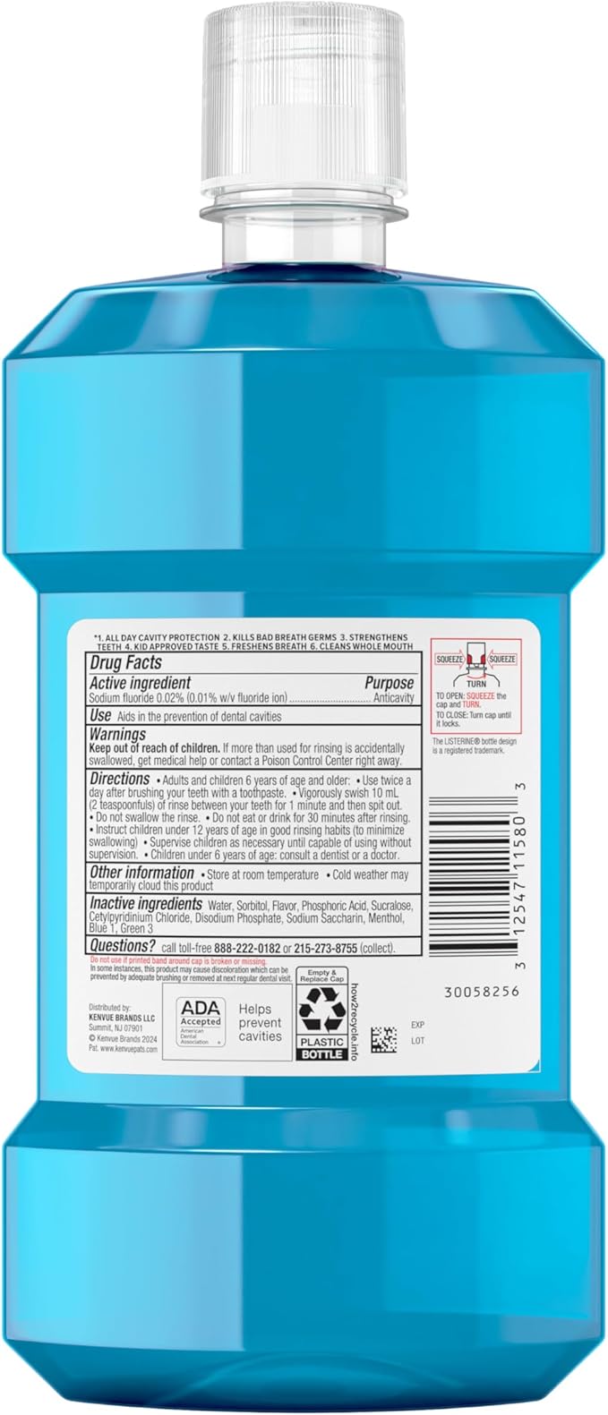 Listerine Total Care Kids Mouthwash, ADA Accepted, Alcohol-Free Anticavity Fluoride Mouthwash, Children's Mouthwash for Cavity Protection and Fresh Breath, Bubblegum Flavor, 500 mL, Pack of 3
