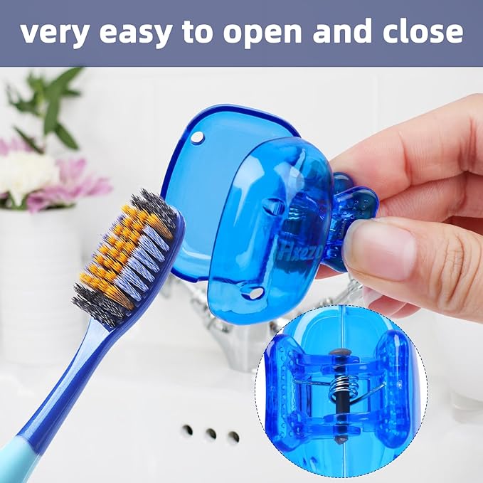 Hxezoc 4 Pack Travel Toothbrush Head Covers Toothbrush Protector Cap Brush Pod Case Protective Portable Plastic Clip for Household Travel, Camping, Bathroom, School, Business