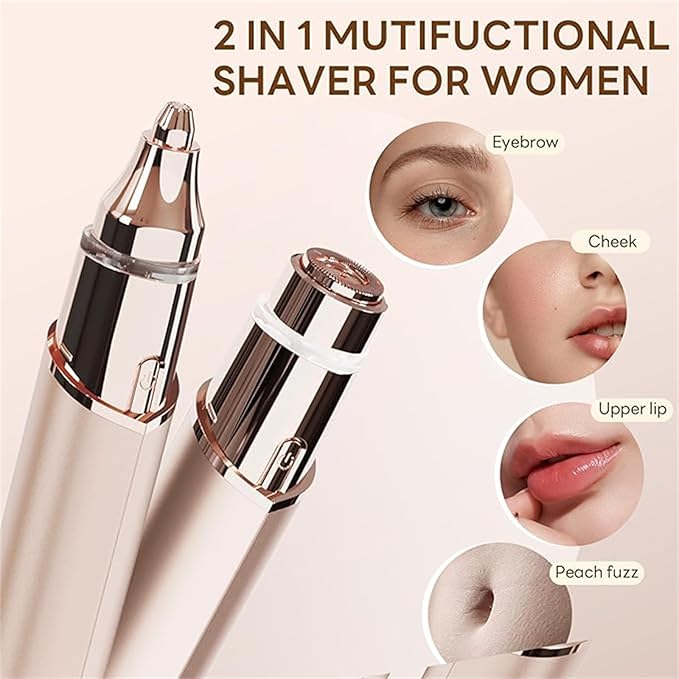 Portable 2-in-1 Facial Shaver,Type-C Rechargeable Women Shaver, Women Eyebrow Trimmer with Built-in LED Light. (White)
