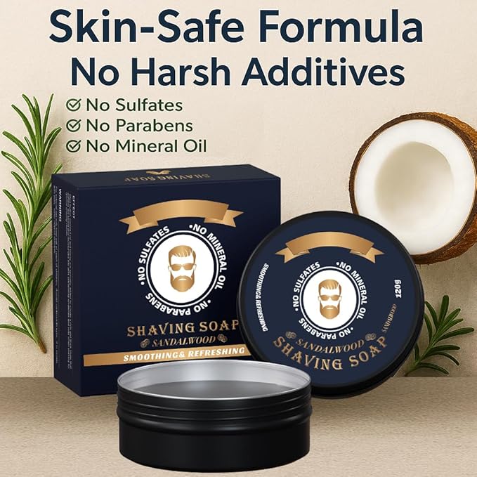 Shaving Soap for Men, Hydrating Shave Soap, Shave Bar for Soft, Smooth Skin, Sandalwood