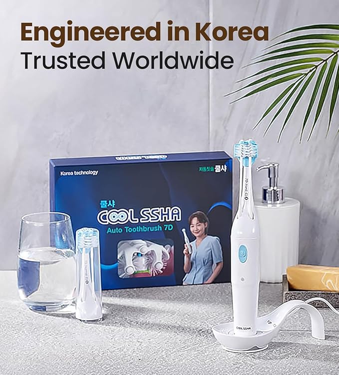 Korean Dual-Action Toothbrush Set - Premium Soft Bristle 3 Head Gold Handle for Deep Cleaning Teeth & Gums