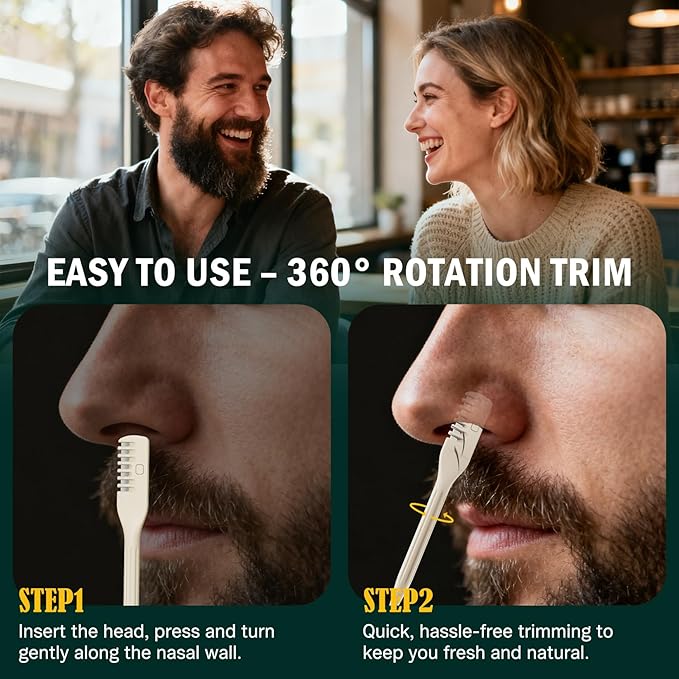 FVION Manual Nose Hair Trimmer (Pack of 3) - Rotating Nasal Hair Cutter with Ear Picker for Women and Men - Portable Nostril Hair Remover Tools