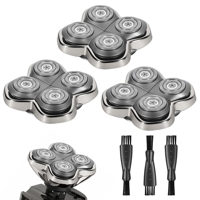 3 Pack Pro 4 Shaver Replacement Heads Compatible with Skulls Pitbulls Series Gold PRO, Silver PRO, Platinum PRO, Butterfly Kiss PRO Head Shavers, Floating 4 Heads for a Fast, Close and Smooth Shave