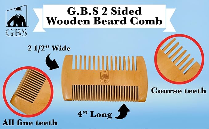 G.B.S 2-Sided Dual Action Fine and Coarse Teeth Beard Comb Wood Durable, Pack of 3