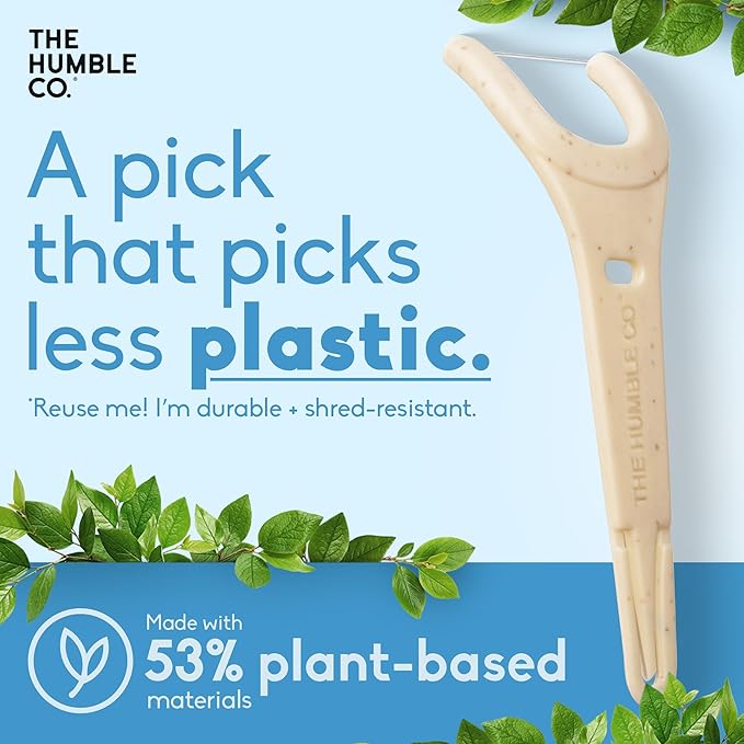 The Humble Co Molar Floss Picks for Teeth, 200 Count (Mint) - Angled Dental Flossers with Extended Reach for Molars & Back Teeth - Plant-Based Floss for Interdental Oral Care, Hygiene & Gum Health