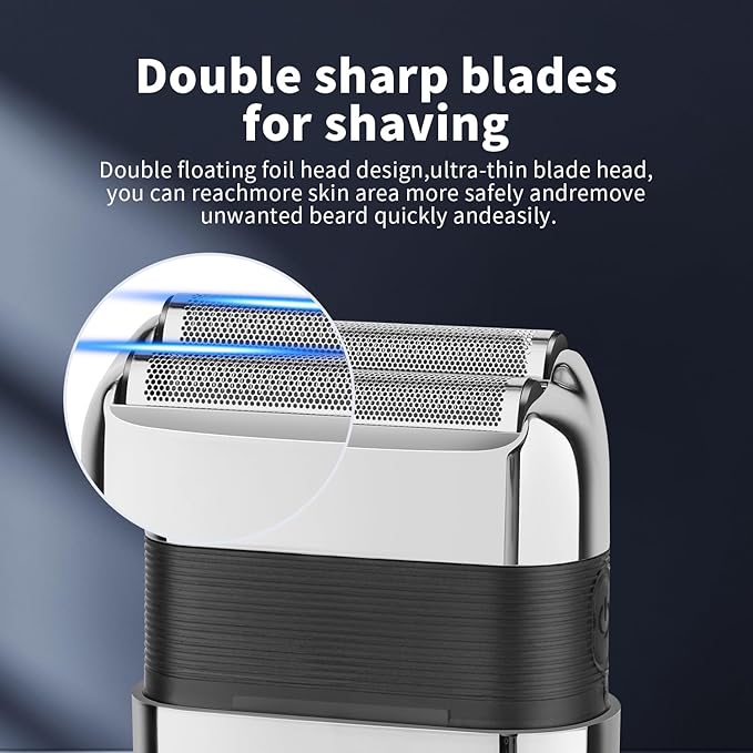 HIENA PRO Reciprocating Electric Foil Shaver for Men, Cordless Professional Bald Head Precision Trimmer & Beard Trimmer, Foil Shaver with LED, Gifts for Men(Silver)
