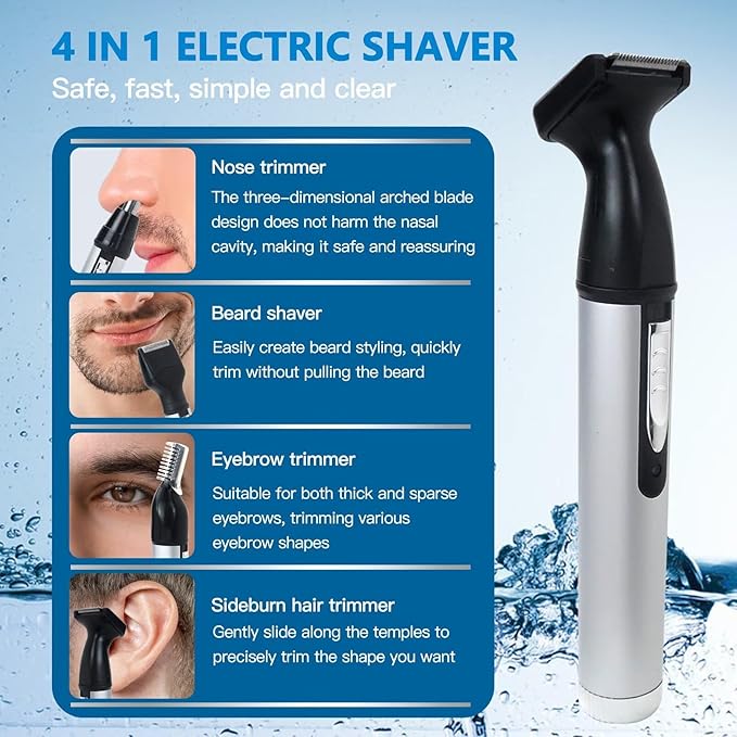 4 in 1 Electronic Nose Hair Clipper Set for Clipper Nose Hair, Beard, Ear Hair, Eyebrow, No Noise to Clean Facial Hair