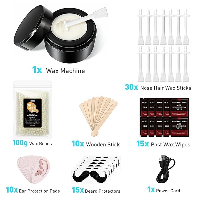 Galdino Nose Wax Kit Men & Women, Nose Hair Wax Kit With 30 Sticks, Painless Nose & Ear Hair Removal, Usb Fast Heat Mini Wax pot, Smart Constant Temp
