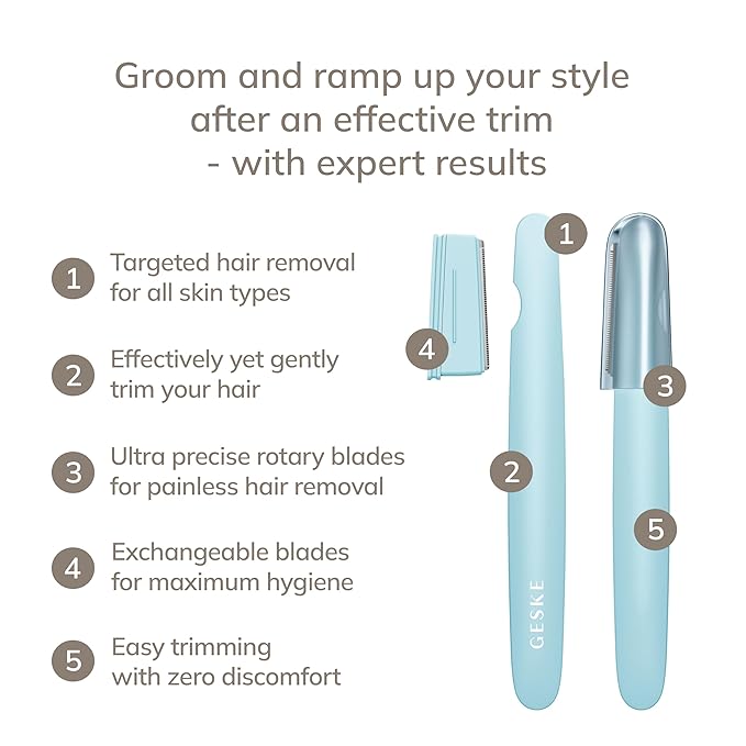 GESKE Precision Trimmer | 4 in 1 | Painless, Hygienic Hair Remover | Precise Hair Trimmer Tool | Face & Body | Men & Women | Grooming Device | Hypoallergenic, Easy-to-exchange Blades | All Skin Types
