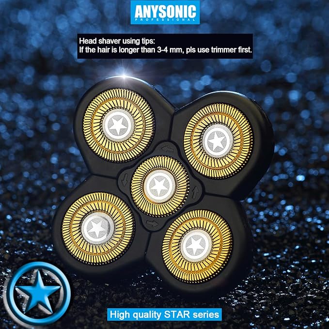 Star 5 Blades Shaver Replacement Heads Compatible with Freedom Gold Head Shaver, ANYSONIC 5 Blades Replacement Blades Wet and Dry Use(5 Blades, Gold)