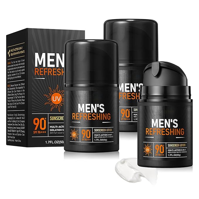 3PCS Men's Sunscreen,Men Face Moisturizer with SPF 90+ PA+++,Oil Control Refreshing Sun Screen for Daily Sun Care,Travel Size Mineral Sunscreen,Skin Care Sun screen Set