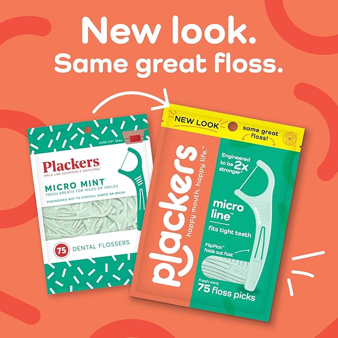 Plackers Micro Line Dental Floss Picks, Fold-Out FlipPick, Tuffloss, Easy Storage with Sure-Zip Seal, Fresh Mint Flavor, 90 Count (6 Pack)