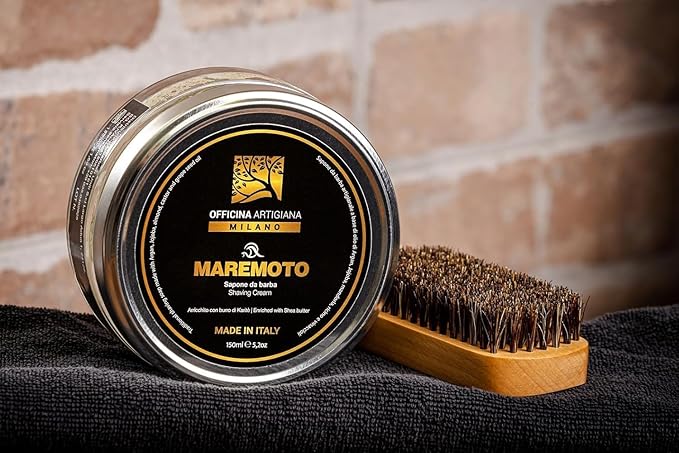 Officina Artigiana Milano, Maremoto Shaving Soap 150ml – Luxury Italian artisan wet shaving soap with 46% wellness oils & shea butter – aquatic ozonic marine scent – vegan skincare