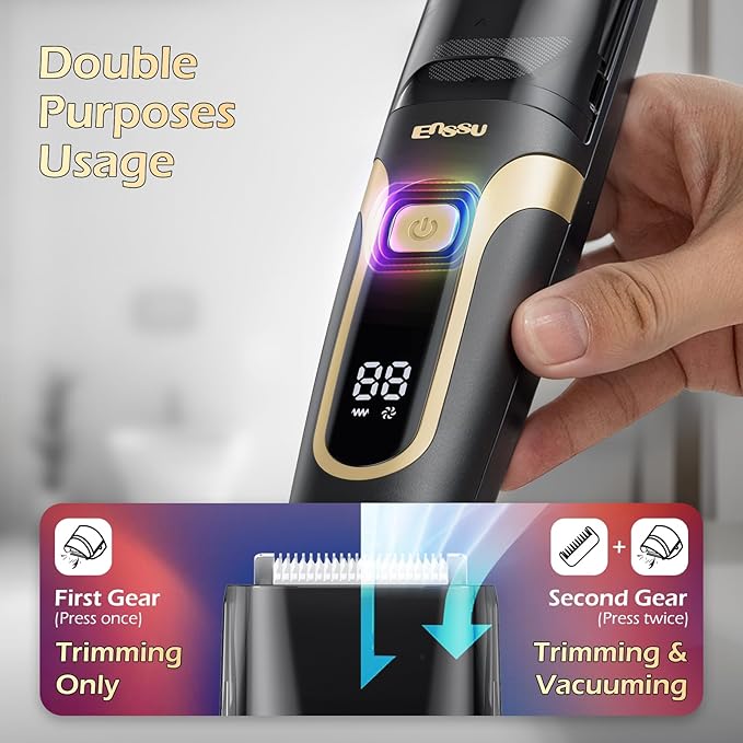 Beard Trimmer for Men - Electric Cordless Vacuum Mens Beard Trimmer with Adjustable 20 Length Setting,Waterproof Mustache Trimmer with Ceramic Blade for Precision Facial Hair