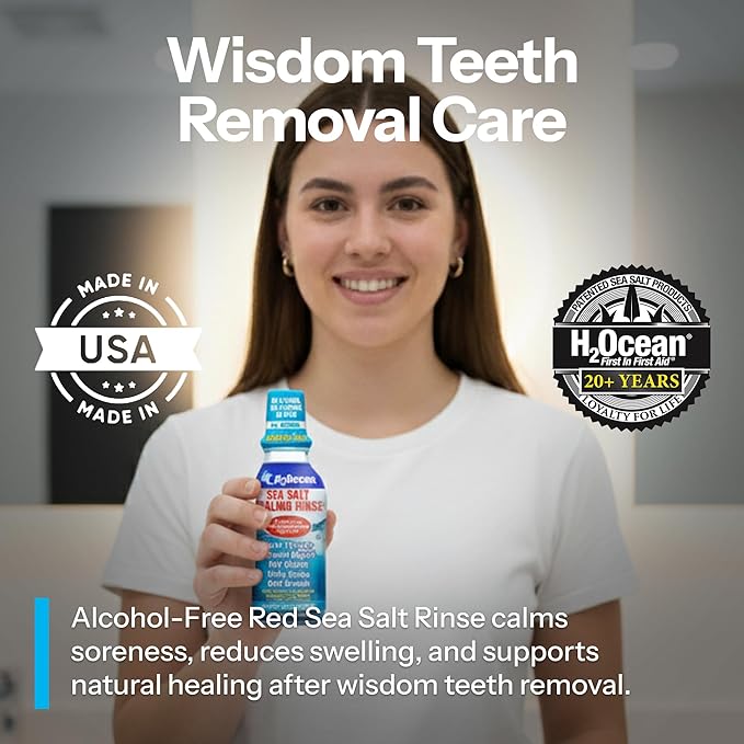 H2Ocean Healing Rinse Natural Sea Salt Whitening Mouthwash - Alcohol & Fluoride-Free Oral Care for Tonsil Stones, Sore Throats, Wisdom Teeth Recovery & Gum Health - Arctic Ocean Mint, 16oz (Pack of 2)