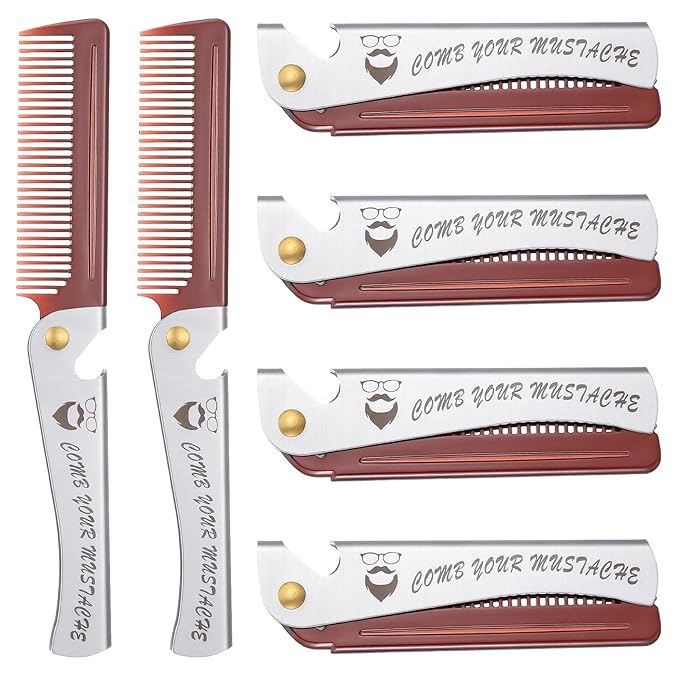 6 PCS Folding Beard Comb, Groomsmen Gifts for Men with Opener Portable Pocket Comb Proposal Gift Combs Hair Mustache Compact Flip Combs for Detangling Grooming Wedding Party