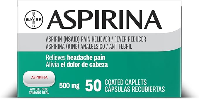 Aspirina Pain Reliever, 500mg Aspirin Medicine, Headache Relief, 50 Count